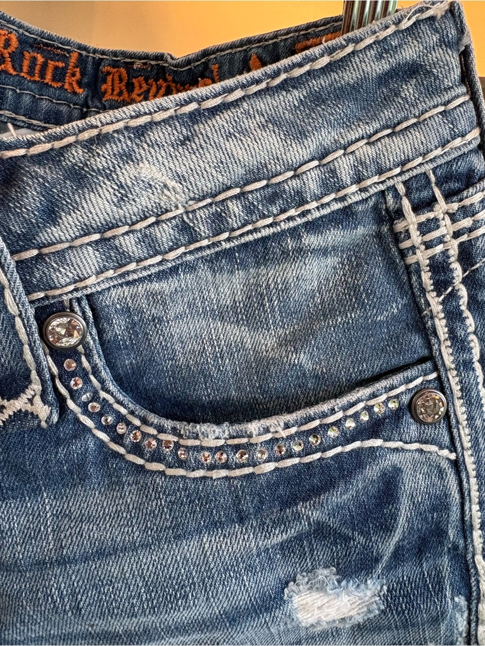 Rock Revival Women's Light Blue Embroidered Capris - Picture 5 of 7